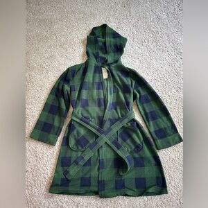Plaid Fleece hooded bathrobe Small 7/8
